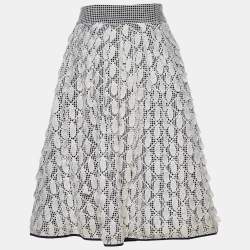 Salvatore Ferragamo Monochrome Cotton Petal Applique Pleated Skirt M