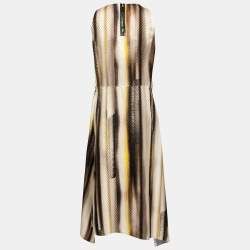 Pre Owned Salvatore Ferragamo Brown & Yellow Jacquard Sleeveless Asymmetric Dress M