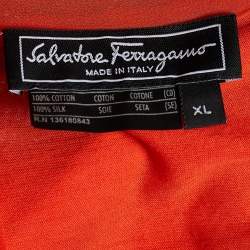 Pre Owned Salvatore Ferragamo Orange Jersey Knit Bow Detail Blouse XL