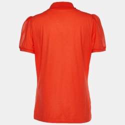 Pre Owned Salvatore Ferragamo Orange Jersey Knit Bow Detail Blouse XL