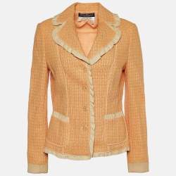 Pre Owned Salvatore Ferragamo Orange Synthetic Knit & Leather Trimmed Blazer L