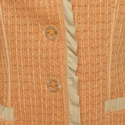 Pre Owned Salvatore Ferragamo Orange Synthetic Knit & Leather Trimmed Blazer L