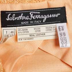 Pre Owned Salvatore Ferragamo Orange Synthetic Knit & Leather Trimmed Blazer L