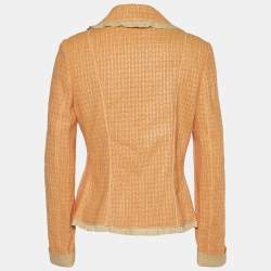 Pre Owned Salvatore Ferragamo Orange Synthetic Knit & Leather Trimmed Blazer L
