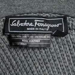 Pre Owned Salvatore Ferragamo Grey Wool Strip Detail Sweater S