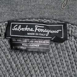Pre Owned Salvatore Ferragamo Grey Wool Strip Detail Sweater S