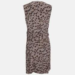 Pre Owned Salvatore Ferragamo Brown Peacock Feather Printed Silk Sleeveless Dress L