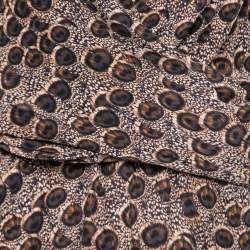 Pre Owned Salvatore Ferragamo Brown Peacock Feather Printed Silk Sleeveless Dress L