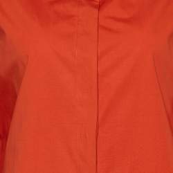Pre Owned Salvatore Ferragamo Orange Stretch Cotton Button Front Blouse M