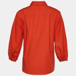 Pre Owned Salvatore Ferragamo Orange Stretch Cotton Button Front Blouse M