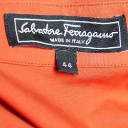 Pre Owned Salvatore Ferragamo Orange Stretch Cotton Button Front Blouse M