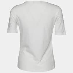 Pre Owned Salvatore Ferragamo White Logo Embroidered Cotton Round Neck T-Shirt M