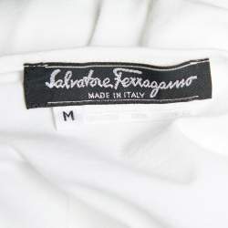 Pre Owned Salvatore Ferragamo White Logo Embroidered Cotton Round Neck T-Shirt M