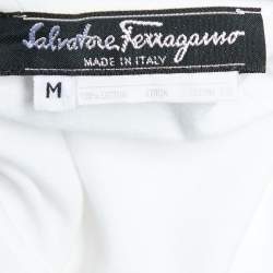 Pre Owned Salvatore Ferragamo White Logo Embroidered Cotton Round Neck T-Shirt M