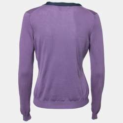 Pre Owned Salvatore Ferragamo Purple Cotton Knit Contrast Bow Detail Sweater S