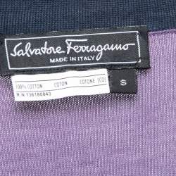Pre Owned Salvatore Ferragamo Purple Cotton Knit Contrast Bow Detail Sweater S