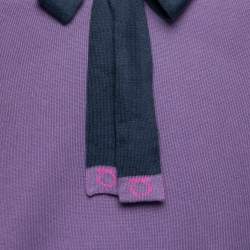 Pre Owned Salvatore Ferragamo Purple Cotton Knit Contrast Bow Detail Sweater S