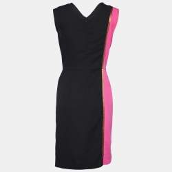 Pre Owned Salvatore Ferragamo Color Block Wool Crepe Sleeveless Sheath Dress M