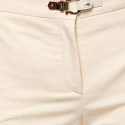 Pre Owned Salvatore Ferragamo Cream Wool Buckle Detail Trousers M
