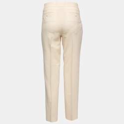 Pre Owned Salvatore Ferragamo Cream Wool Buckle Detail Trousers M