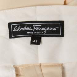 Pre Owned Salvatore Ferragamo Cream Wool Buckle Detail Trousers M