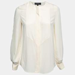 Salvatore Ferragamo Ivory Crepe Silk Button Front Top S