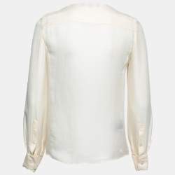 Salvatore Ferragamo Ivory Crepe Silk Button Front Top S