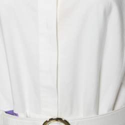 Salvatore Ferragamo White & Purple Floral Print Cotton Shirt Dress M