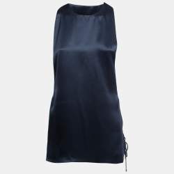Pre Owned Salvatore Ferragamo Blue Silk Low-Cut Side Sleeveless Top L