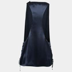 Pre Owned Salvatore Ferragamo Blue Silk Low-Cut Side Sleeveless Top L