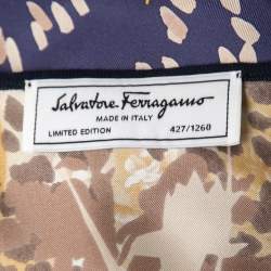 Pre Owned Salvatore Ferragamo Navy Blue Wool Knit & Leopard Printed Silk Dress M