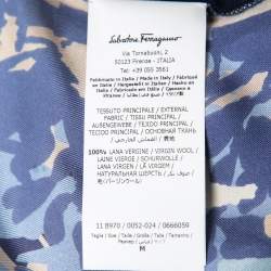 Pre Owned Salvatore Ferragamo Navy Blue Wool Knit & Leopard Printed Silk Dress M