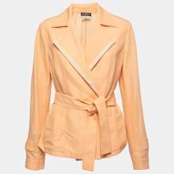 Salvatore Ferragamo Orange Wool & Linen Belted Blazer M