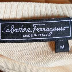 Pre Owned Salvatore Ferragamo Cream Cotton Knit Tank Top M