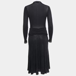 Pre Owned Salvatore Ferragamo Black Lurex Knit Mock Neck Long Sleeve Midi Dress S