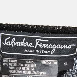 Pre Owned Salvatore Ferragamo Black Lurex Knit Mock Neck Long Sleeve Midi Dress S