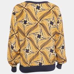 Salvatore Ferragamo Navy Blue/Yellow Abstract Leopard Print Silk Crew Neck Sweatshirt One Size