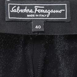 Pre Owned Salvatore Ferragamo Black Crepe Buckle Closure Pants S