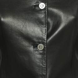 Pre Owned Salvatore Ferragamo Vintage Black Leather Buttoned Jacket S