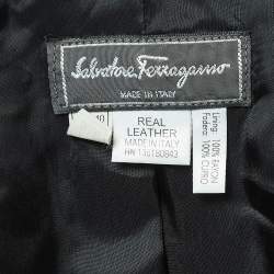 Pre Owned Salvatore Ferragamo Vintage Black Leather Buttoned Jacket S