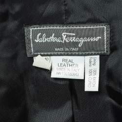 Pre Owned Salvatore Ferragamo Vintage Black Leather Buttoned Jacket S