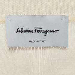 Pre Owned Salvatore Ferragamo Cream Floral Print Cotton Knit Short Sleeves Top S