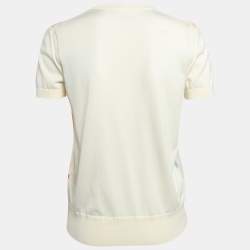 Pre Owned Salvatore Ferragamo Cream Floral Print Cotton Knit Short Sleeves Top S