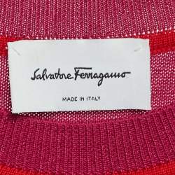 Pre Owned Salvatore Ferragamo Pink Printed Silk and Wool Knit Short Sleeve T-shirt S