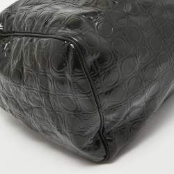 Pre Owned Salvatore Ferragamo Black Gancini Embossed Glossy Leather Boston Bag