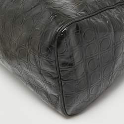 Pre Owned Salvatore Ferragamo Black Gancini Embossed Glossy Leather Boston Bag