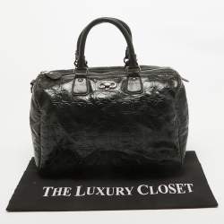 Pre Owned Salvatore Ferragamo Black Gancini Embossed Glossy Leather Boston Bag