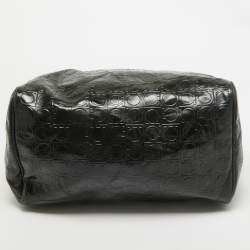 Pre Owned Salvatore Ferragamo Black Gancini Embossed Glossy Leather Boston Bag