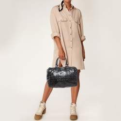 Pre Owned Salvatore Ferragamo Black Gancini Embossed Glossy Leather Boston Bag