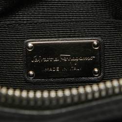 Pre Owned Salvatore Ferragamo Black Gancini Embossed Glossy Leather Boston Bag